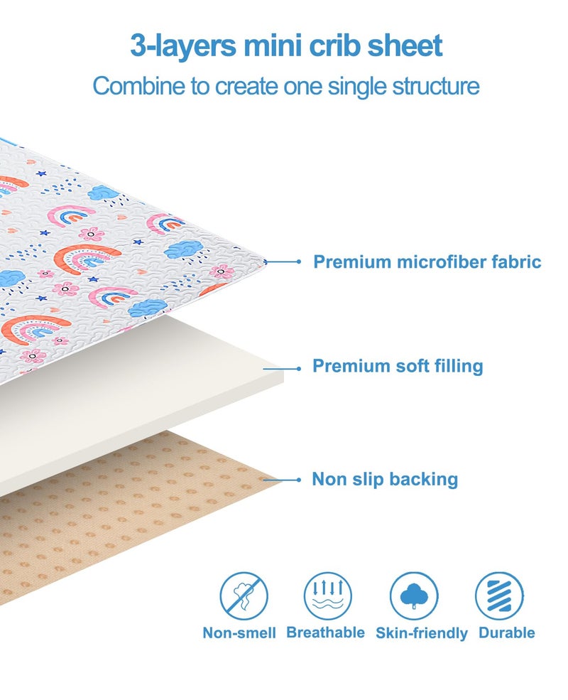 MatLeya Quilted Pack n Play Sheet Fitted, Breathable Thick Pad for Pack and Play Mattress, Pack and Play Mattress Sheet fits Graco, Portable Mini Cribs, Play Yards, Padded Playpen Protector Cover - Image 3
